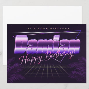 Damian Name Vorname lila retro Karte Geburtstag