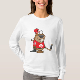 dämlicher kanadischer Hockey-Biber-Cartoon T-Shirt