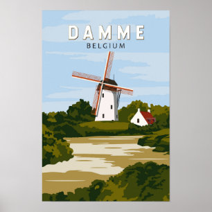 Damme Belgium Retro Travel Art Vintag Poster