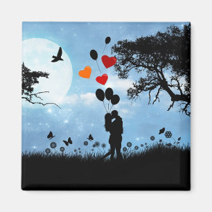 Dämmerndes Liebespaar in Silhouette-Kunst Magnet