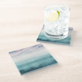 Dämmerung an der Bucht - Wasserfarbe Glasuntersetzer (Schrägansicht)