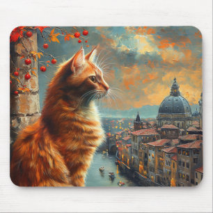 Dämmerung in Venedig   Rote Katze an einem Kanal Mousepad