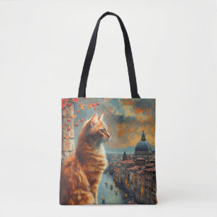 Dämmerung in Venedig   Rote Katze an einem Kanal Tasche