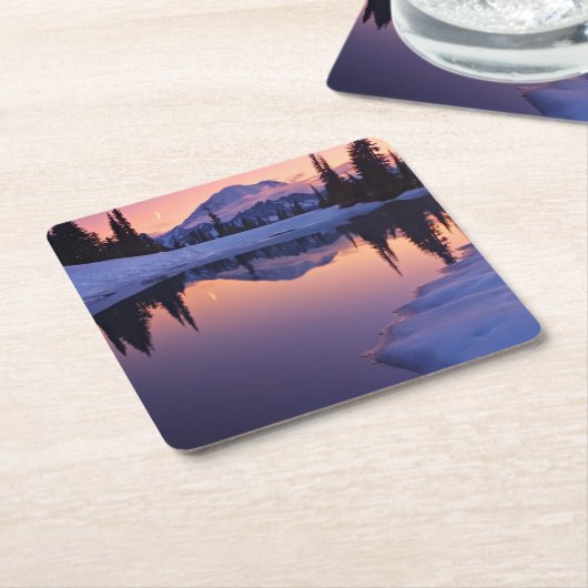 Dämmerung, Tarn und sichelförmiger Mond Rechteckiger Pappuntersetzer (angewinkelt)