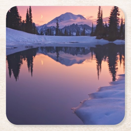 Dämmerung, Tarn und sichelförmiger Mond Rechteckiger Pappuntersetzer (Vorderseite)