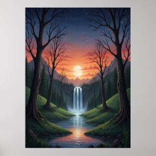 Dämmerungsfall: Eine friedliche Waldlandschaft Poster