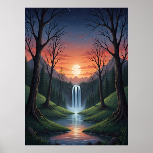 Dämmerungsfall: Eine friedliche Waldlandschaft Poster (Vorne)