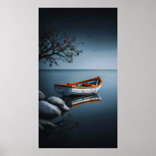 Dämmerungsserenität: Das orange Boot Poster (Vorne)
