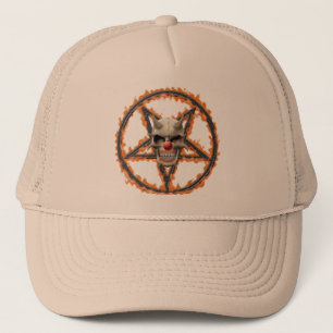 Dämon-Clown-Schädel u. brennender Pentagram Truckerkappe