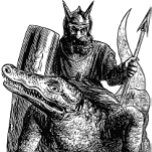 Dämon oder Geist auf einem Krokodil montiert Krawatte<br><div class="desc">Der Dämon oder Geist, der auf einem Krokodil-Ausschnitt montiert ist, wird in der Dictionnaire Höllenbestie (1863) beschrieben. Er wird auch mit einer Dudelkrone dargestellt und fährt ein Krokodil. Wohlwollend und pazifistisch lässt er Männer und Frauen in die Liebe fallen. Eine höllische Frage von Formen und Panikmache von Aberration, Keimen, Exzentrizität...</div>
