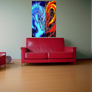 Dämon von Wasser und Feuer AI Art Poster