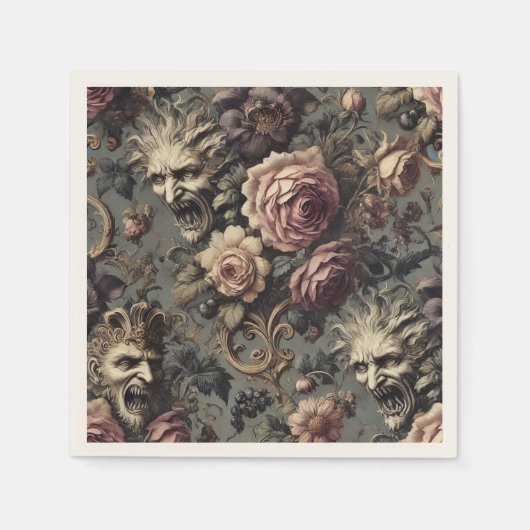 Dämonen der Kriminalität – Gothic Floral Design Serviette (Vorderseite)