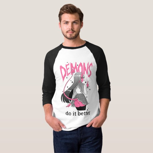 Dämonen verbessert es langes Hülsen-Licht-T-Shirt T-Shirt (Vorne ganz)