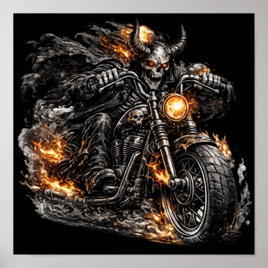 Dämonenschädel Biker Motorrad Poster (Vorne)