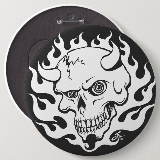 Dämonenschädel in Flammen Button (Vorne & Hinten)