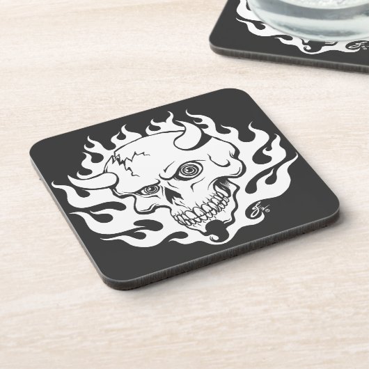 Dämonenschädel in Flammen Getränkeuntersetzer (Linke Seite)