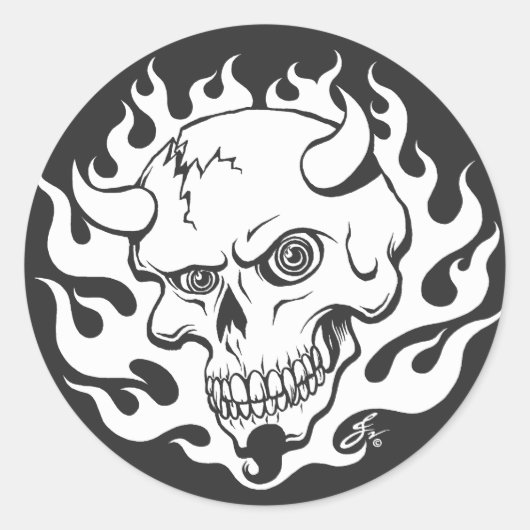 Dämonenschädel in Flammen Runder Aufkleber (Vorderseite)