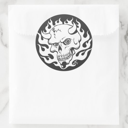 Dämonenschädel in Flammen Runder Aufkleber (Tasche)
