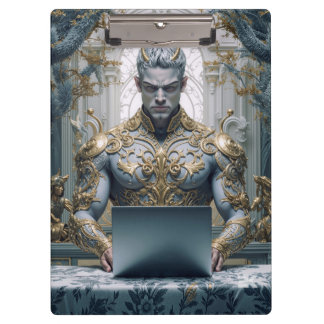 Dämonischer Krieger am Laptop Fantasy Klemmbrett