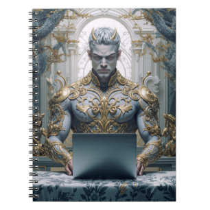 Dämonischer Krieger am Laptop Fantasy Notizblock