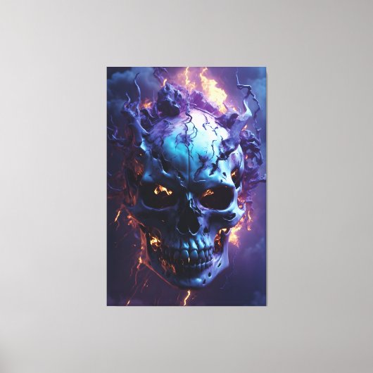 Dämonischer Schädel in Flammen Leinwanddruck (Vorderseite)