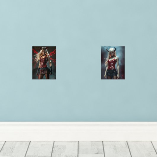 Dämonisches Duo Bilderwand Sets (Holzboden)