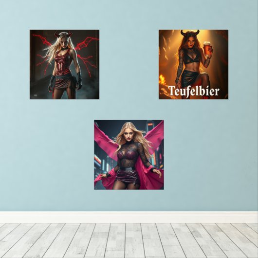 Dämonisches Triptychon Bilderwand Sets (Holzboden)