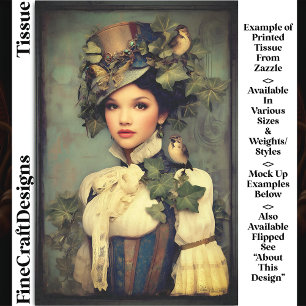 Dampf-Lady mit Hut, Efeu & Vögel DK3RF Decoupage Seidenpapier
