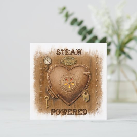 Dampf-Powered Heart Card Karte (Stehend Vorderseite)