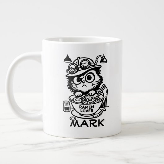 Dampf-Punk-Katze Grumpy Ramen Lustiger Riesencafet Jumbo-Tasse (Links)