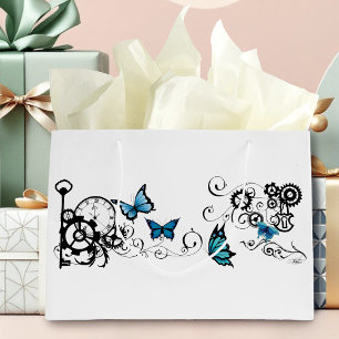 Dampf-Punk-Stammes- Blaue Schmetterlinge Getriebe Große Geschenktüte