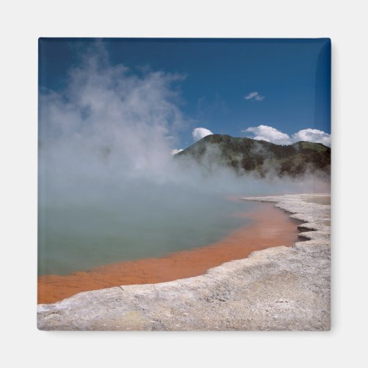 Dampf steigt aus Champagne Pool auf WAI-O-TAPU Magnet (Vorne)