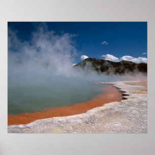 Dampf steigt aus Champagne Pool auf WAI-O-TAPU Poster