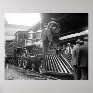 Dampf-Zug bei Station, 1923. Vintages Foto Poster