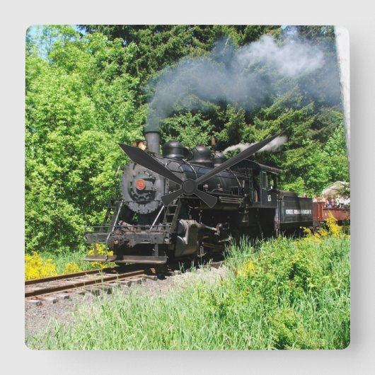 Dampf-Zug-Gewohnheits-Uhr Quadratische Wanduhr (Vorderseite)