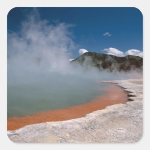 Dampfaufgang aus dem Champagne Pool auf WAI-O-TAPU Quadratischer Aufkleber