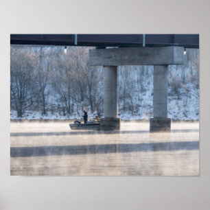 Dampfbad Winter Angeltisch Rock Lake Poster