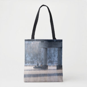 Dampfbad Winter Angeltisch Rock Lake Tasche