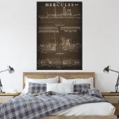 Dampfboot HERCULES Blueprint 1907 Leinwanddruck (Insitu (Schlafzimmer))