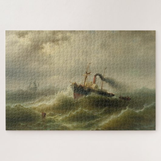 Dampfboot in einem Sturm an der Nordsee Puzzle (Horizontal)