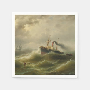 Dampfboot in einem Sturm an der Nordsee Serviette
