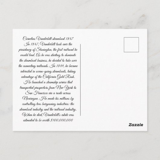 Dampfboot Vanderbilt 1847 Postkarte (Rückseite)
