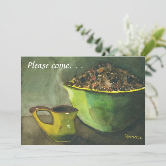 Dampfcup des Kaffees Sonntag Brunch Einladung (Stehend Vorderseite)