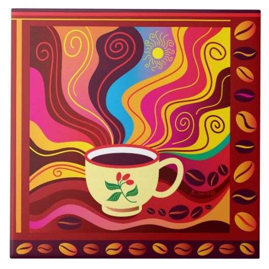 Dampfende Kaffeetasse Muster Fliese (Vorderseite)
