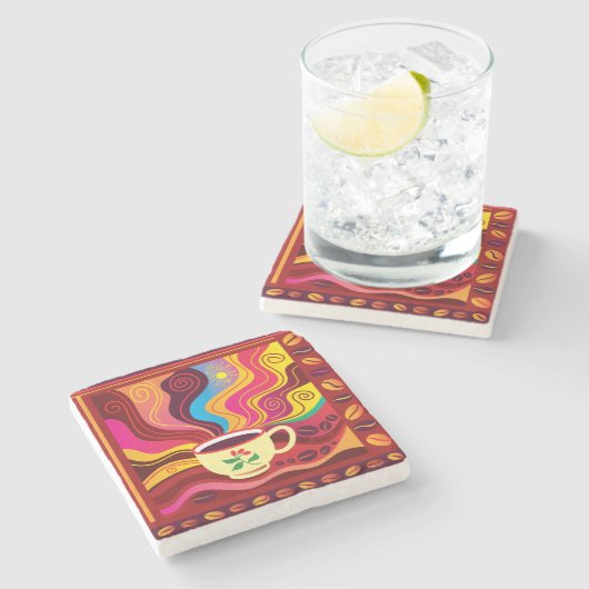 Dampfende Kaffeetasse Muster Steinuntersetzer (Seitenansicht)