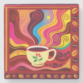 Dampfende Kaffeetasse Muster Steinuntersetzer (Vorderseite)