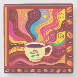 Dampfende Kaffeetasse Muster Steinuntersetzer