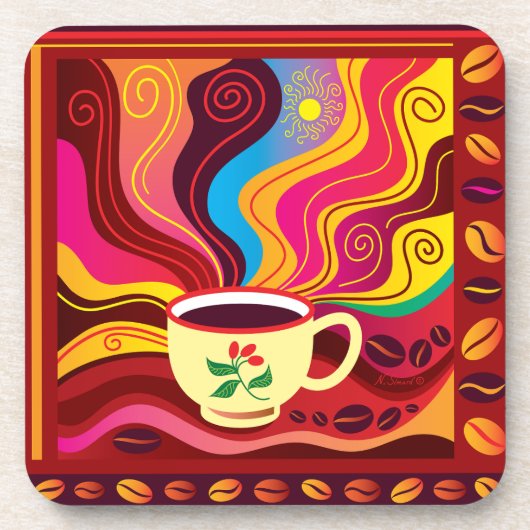 Dampfende Tasse Kaffee Muster Getränkeuntersetzer (Vorderseite)