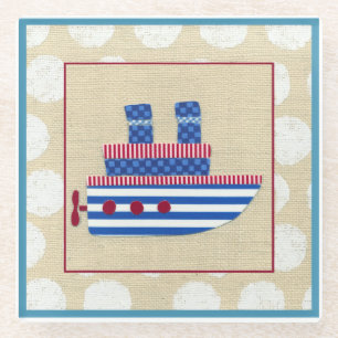 Dampfer mit Propeller und blauen Smokestacks Glasuntersetzer