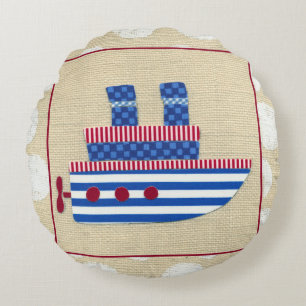 Dampfer mit Propeller und blauen Smokestacks Rundes Kissen